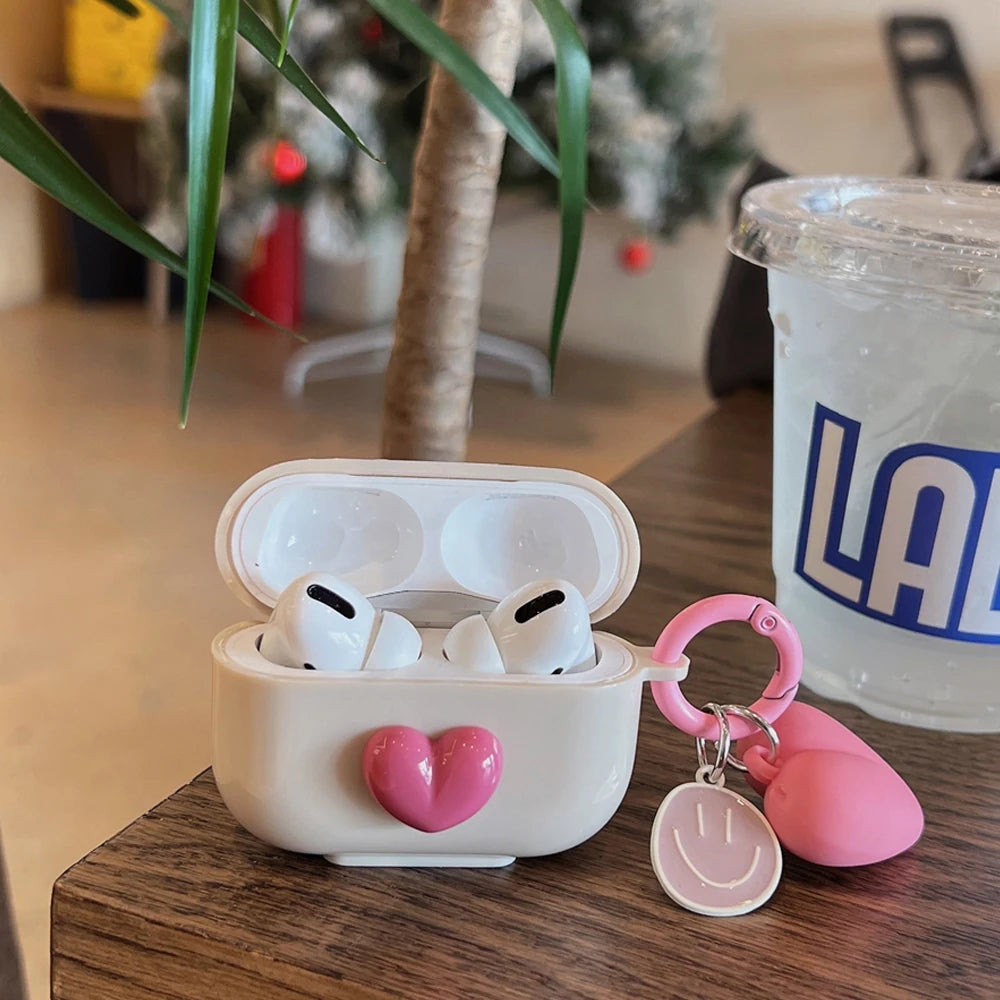 Étui AirPods mignon avec dessin animé en forme de cœur rose 