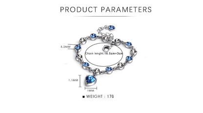 Bracelet coeur en cristal bleu pour femme