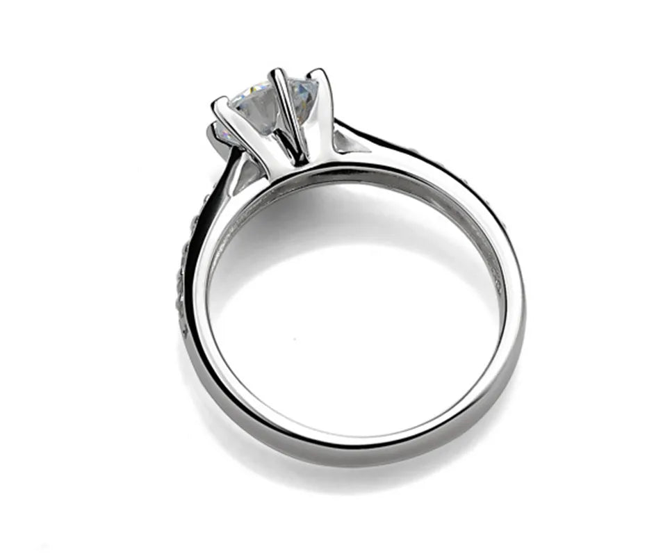 Women's Classic 925 Sterling Silver Six-Claw Ring - 0.70ct Imitation Diamond