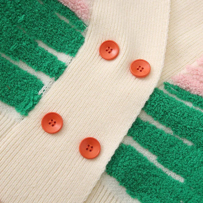 Women's Rainbow Striped Knit Cardigan – V-Neck Double-Breasted Sweater