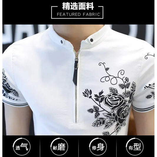 Herbstliches Herren-T-Shirt mit Blumendruck – 5XL