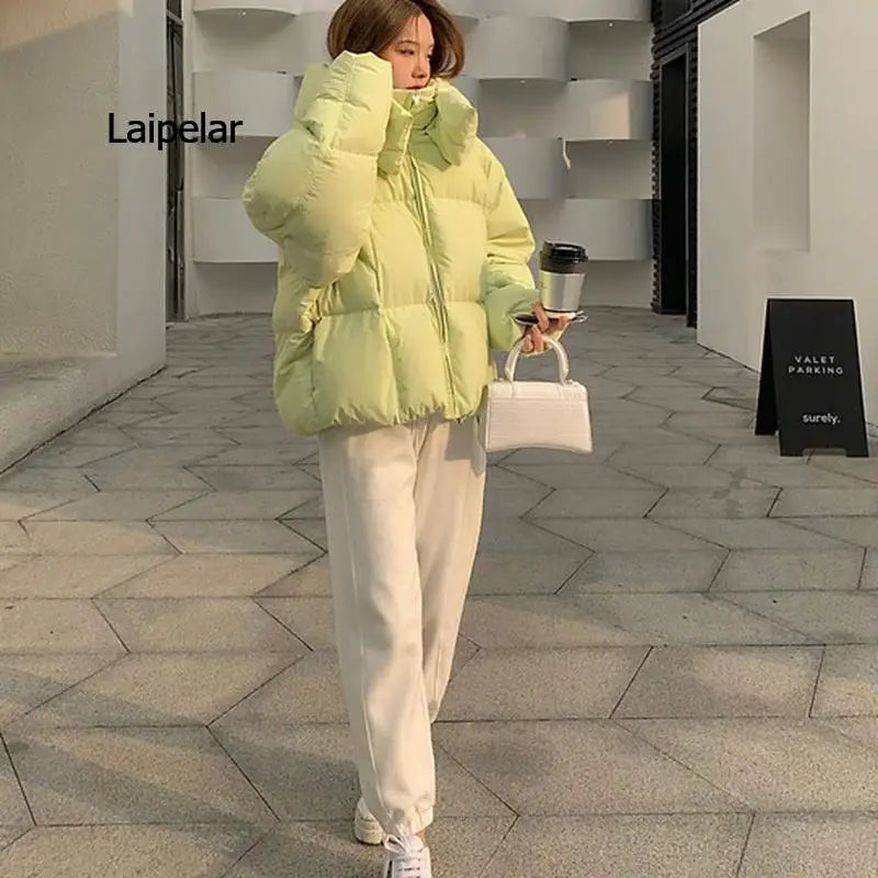 Korean Fluffy Hooded Bread Down Jacket