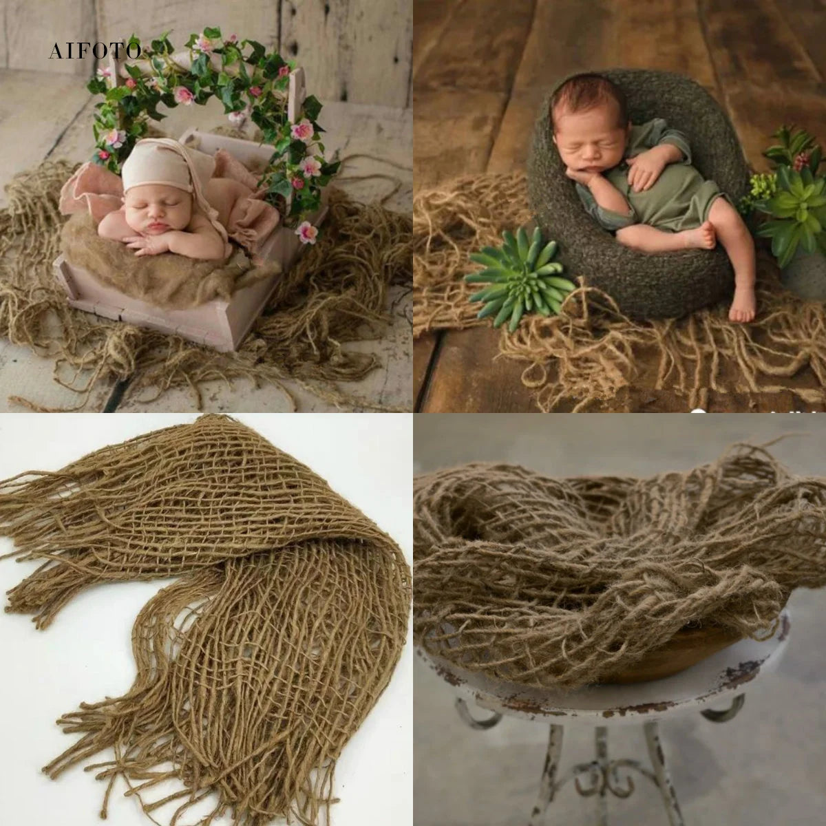 Newborn Photography Props Chunky Burlap Layer Net Hessian Jute Backdrop Blanket Mat Baby Blanket For Photo Shoot Accessories