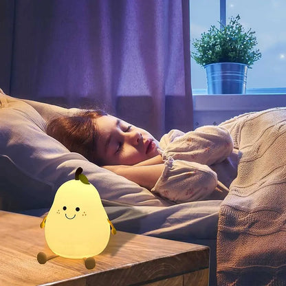 Veilleuse en silicone en forme de poire pour enfants - Lampe de chevet rechargeable USB à intensité variable 7 couleurs