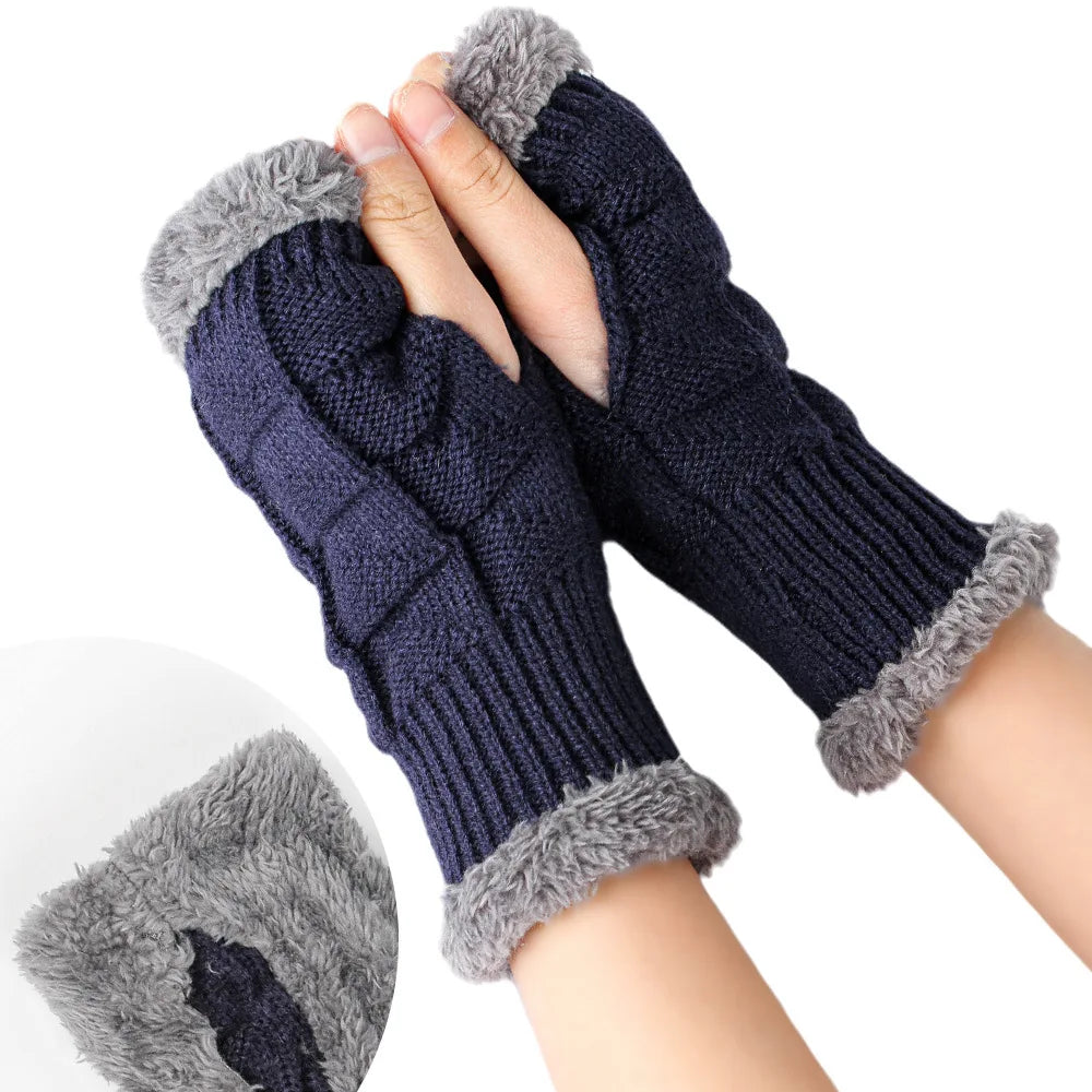 Fleece Knitted Fingerless Arm Warmers - Wool Warm & Fashionable for Women