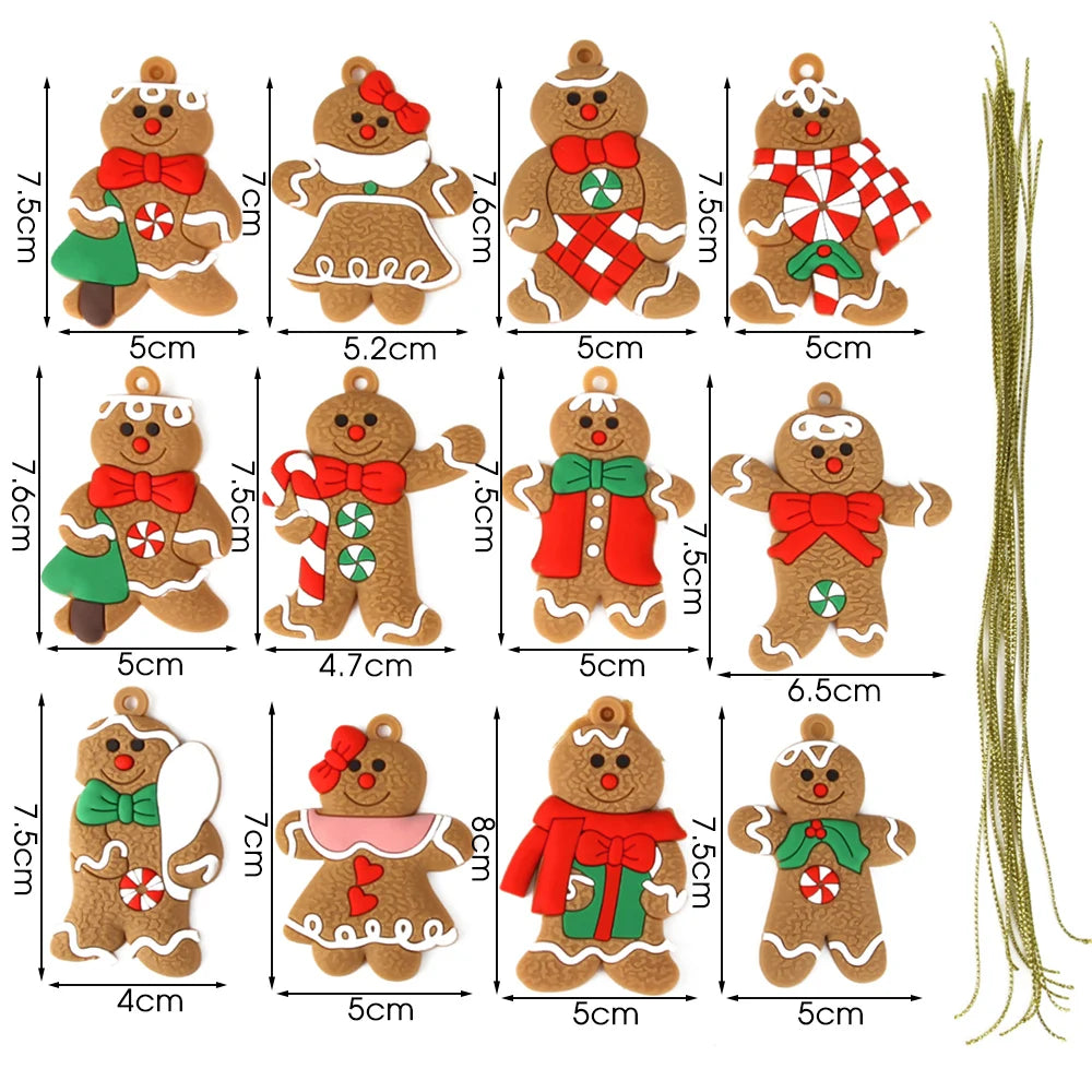 12 Assorted Plastic Gingerbread Man Ornaments for Tree Decor