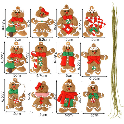 12 Assorted Plastic Gingerbread Man Ornaments for Tree Decor