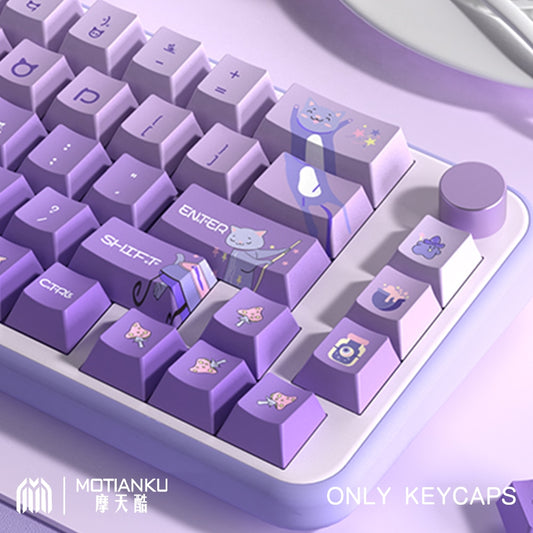 Purple Anime Cat Cherry Keycaps 🐱🎮