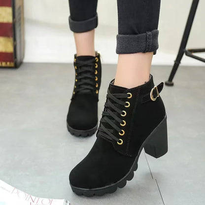 Winter Women Lace-up  High Heels Boots