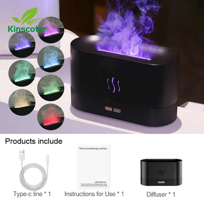 Ultrasonic Cool Mist Diffuser - LED Flame Lamp & Essential Oil Humidifier