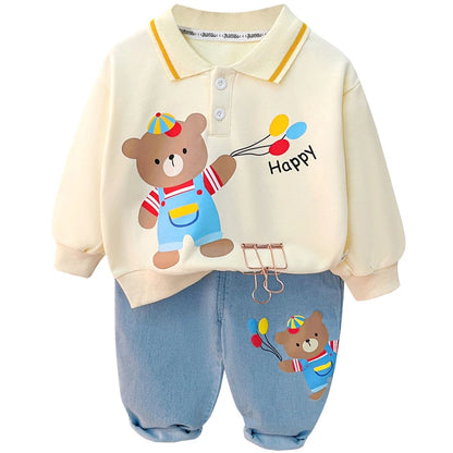 Baby Girls Autumn Bear Pattern Outfit