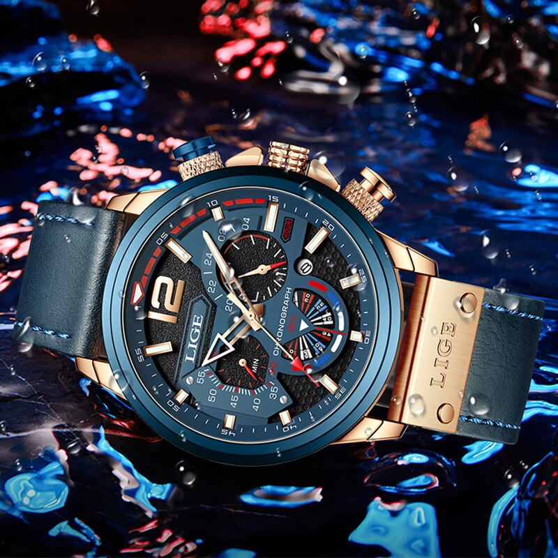 Chrono Sport Quarzuhr | Wasserdichtes Leder