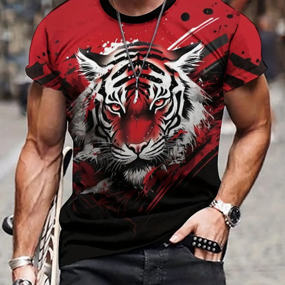 T-shirt d'été à imprimé tigre 3D pour hommes