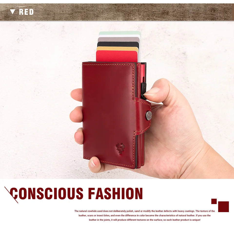 New Automatic Card Holder Genuine Leather Wallet