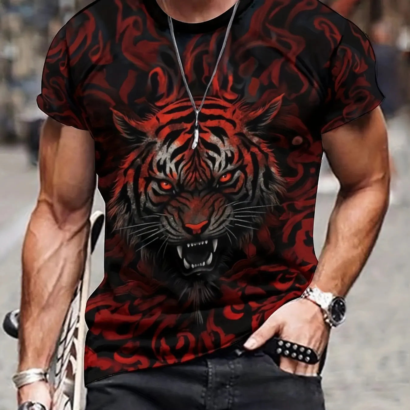 T-shirt d'été à imprimé tigre 3D pour hommes