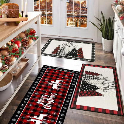 Plaid Christmas Tree Non-Slip Floor Mat