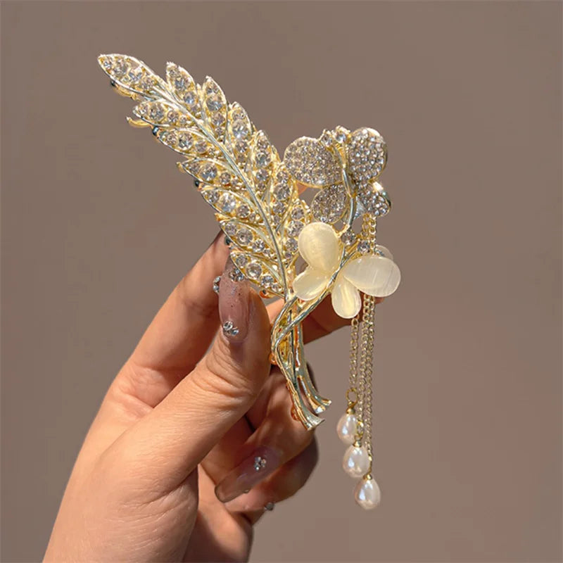 Perlen-Orchideen-Quasten-Haarklammer – Hanfu-Kopfschmuck