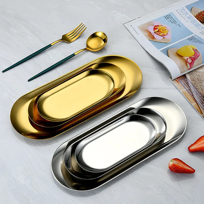 Golden Stainless Steel Tray Set