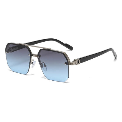 Doppelsteg-Sonnenbrille mit quadratischem Rahmen und Polygon-Muster für Damen