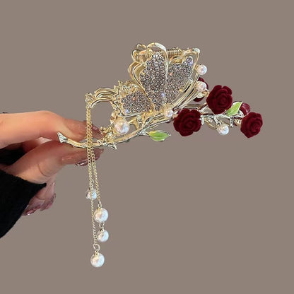 Roses & Pearls Rhinestone Hair Clip