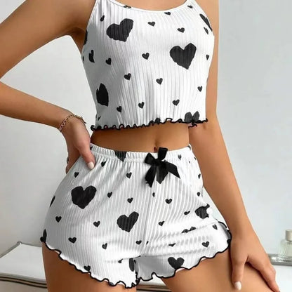 Knitted Love Printed Sweet Strap Women's Pajamas Set