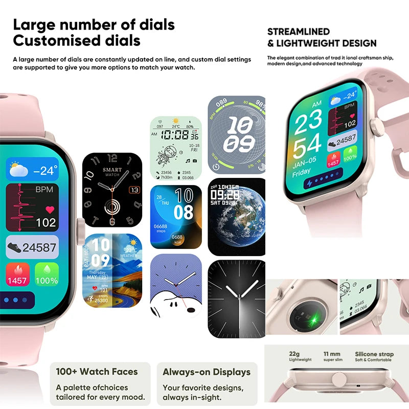 Men's Swim Sport Smartwatch - 50m Depth IP68 Waterproof