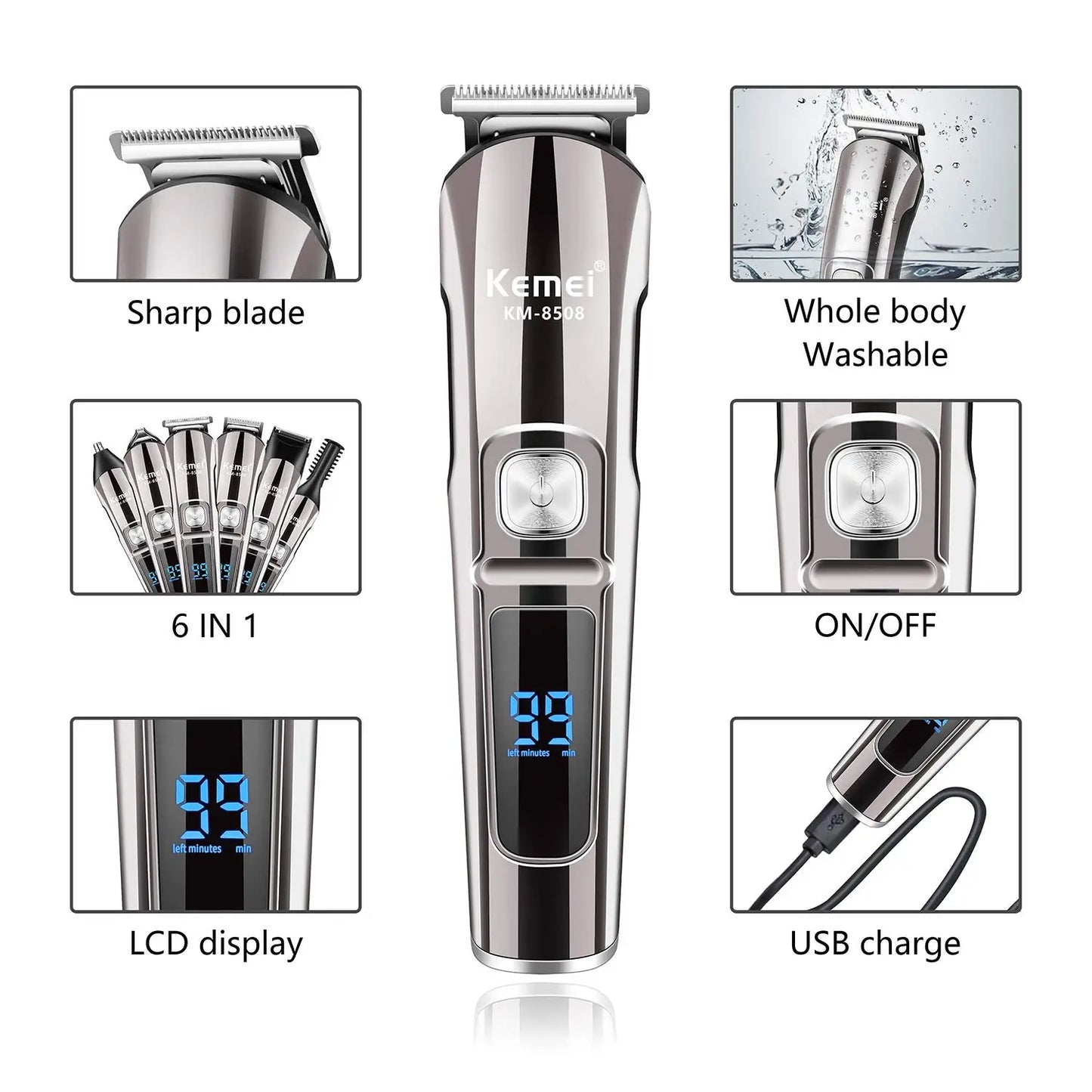 All-in-One Waterproof Men's Grooming Kit - Hair Trimmer & Clipper