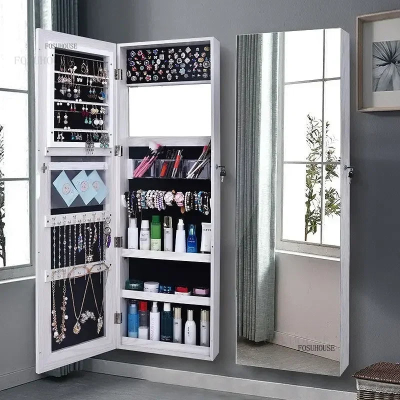 White Vanity Mirror Jewelry Cabinet