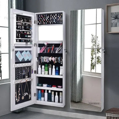 White Vanity Mirror Jewelry Cabinet