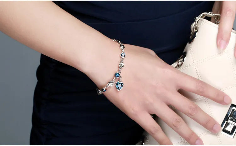 Blue Crystal Heart Bracelet for Women