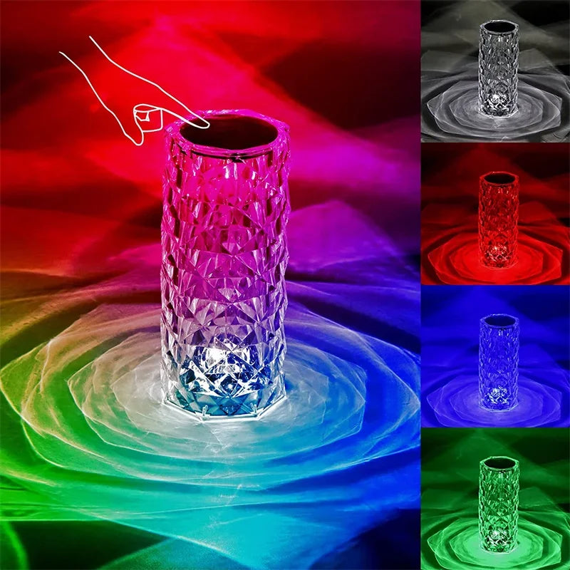 Veilleuse LED rechargeable RVB rose - Lampe en cristal à contrôle tactile 16 couleurs 