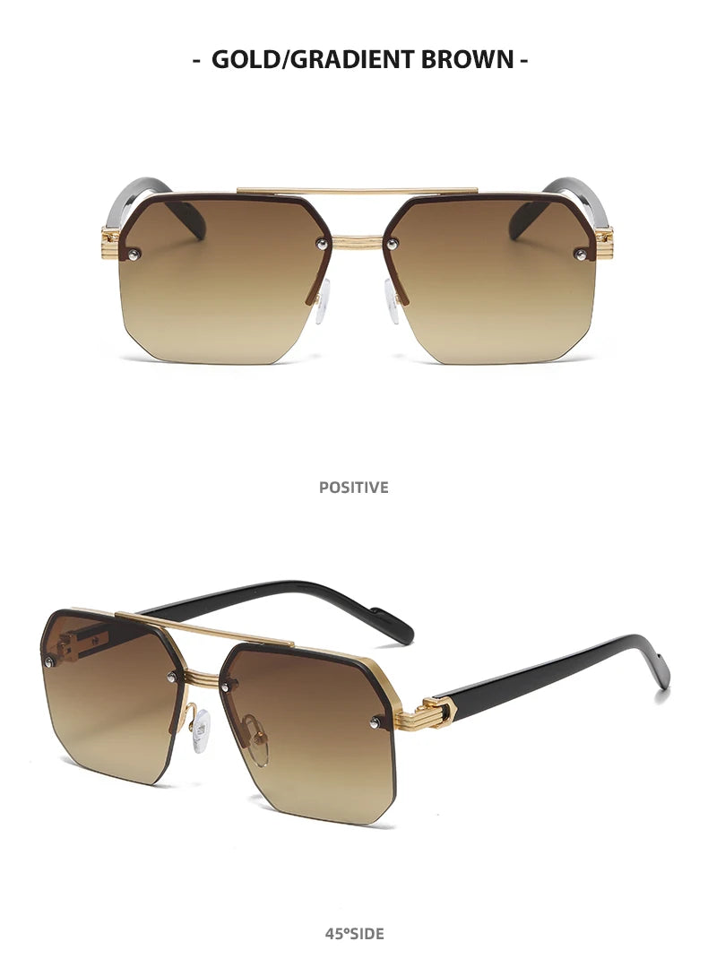 Doppelsteg-Sonnenbrille mit quadratischem Rahmen und Polygon-Muster für Damen