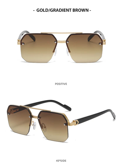 Doppelsteg-Sonnenbrille mit quadratischem Rahmen und Polygon-Muster für Damen