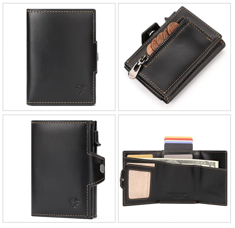New Automatic Card Holder Genuine Leather Wallet