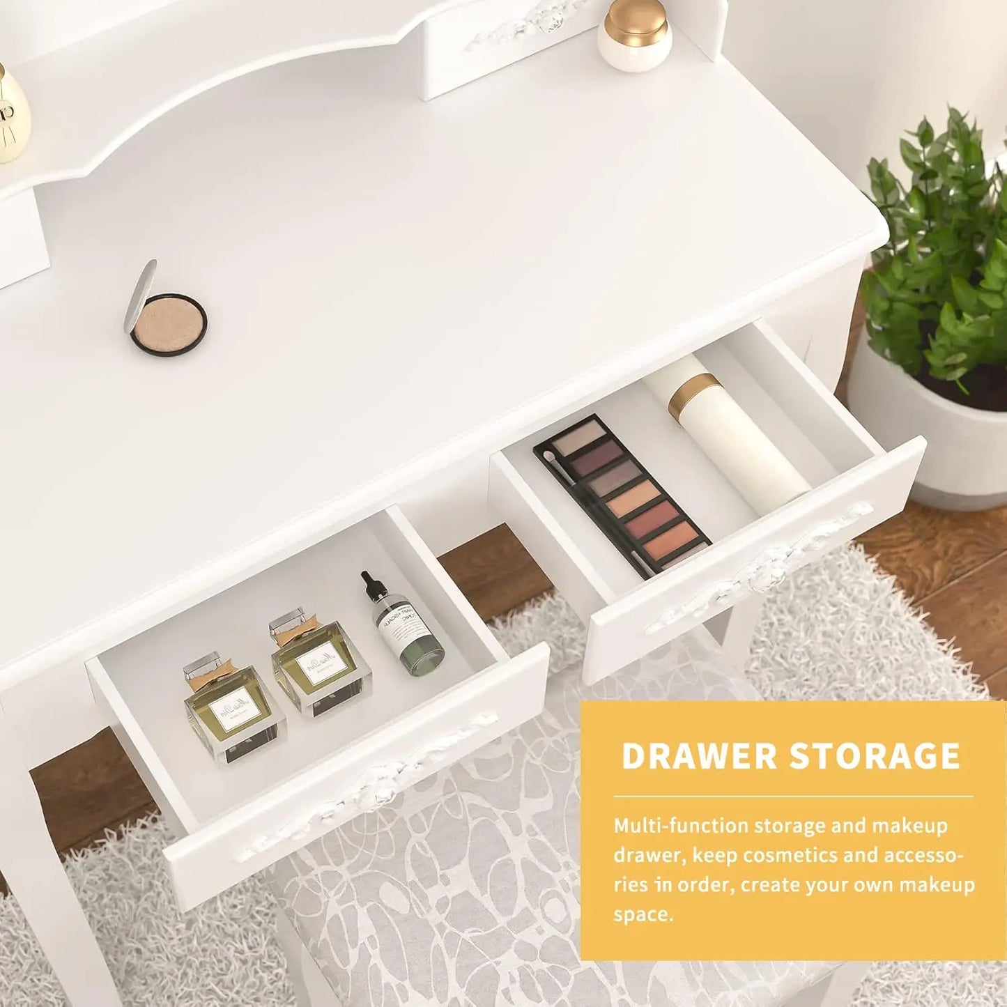 Elegant Vanity Set with Mirror & Stool