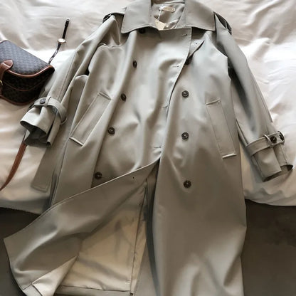 Classic Khaki Long Trench Coats Women Oversize