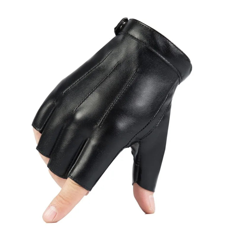 PU Leather Fingerless Gloves - Tactical Driving Mittens