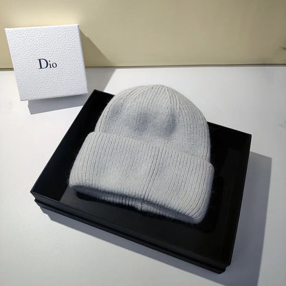 Women's Winter Knitted Beanie - Warm Cashmere Wool & Rabbit Fur Ski Hat