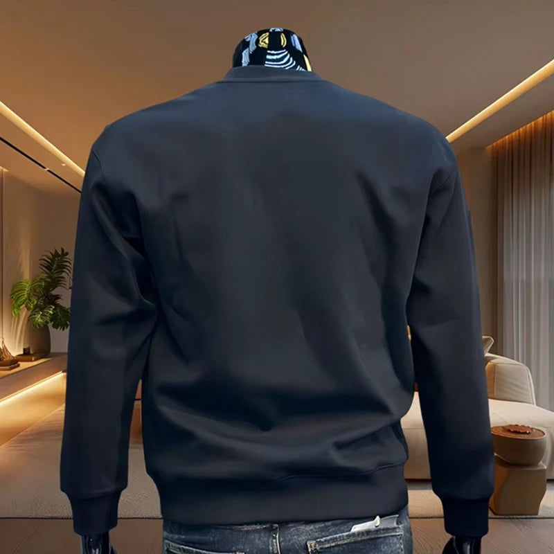 Sweat-shirt bleu à col rond imprimé alphabet