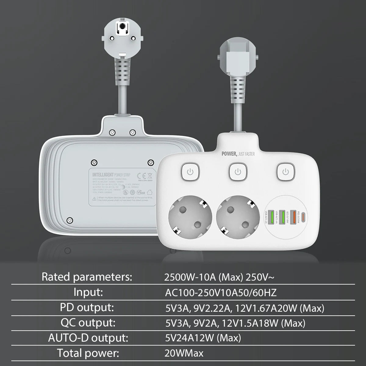 Smart Power Strip 3AC Ports 3520W