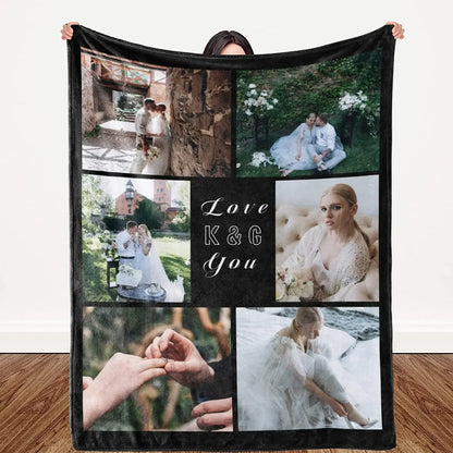 I Love You Custom Blanket with Photo Collage Text Picture Throw Blanket Valentine's Day Birthday Gift