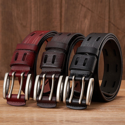 Men's Vintage Double Pin Buckle Leather Belt