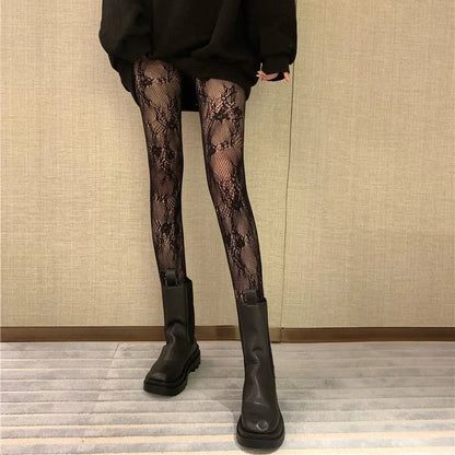 Classic Lolita Lace Tights - Hollow Floral Design