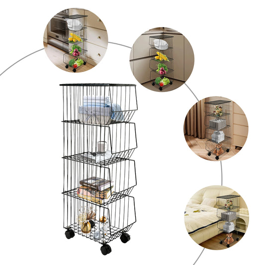 Chariot à fruits roulant en métal à 4 niveaux