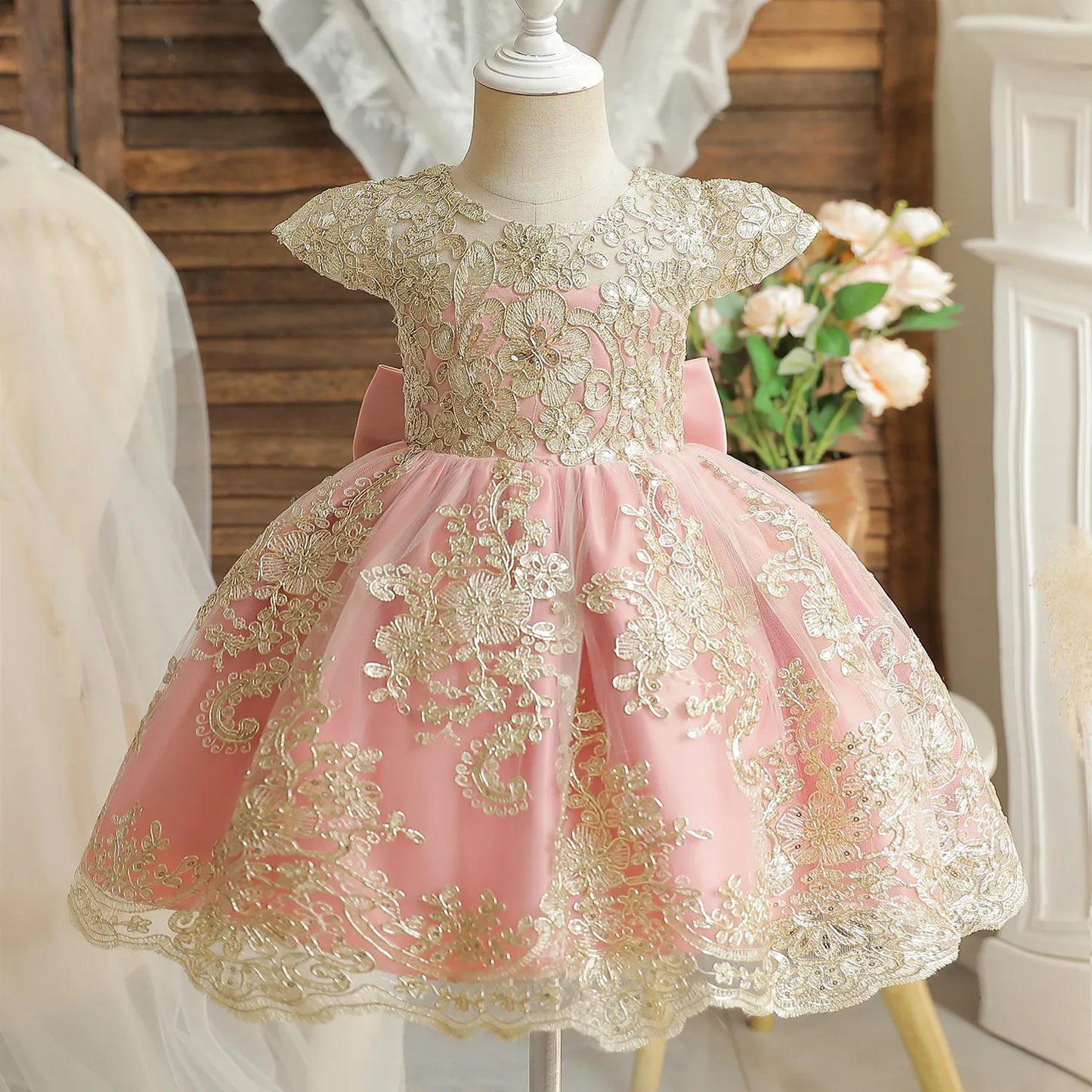 Luxury Golden Lace Princess Dress