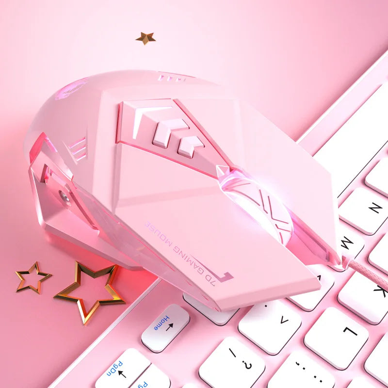 Pink Ergonomic Wired Gaming Mouse