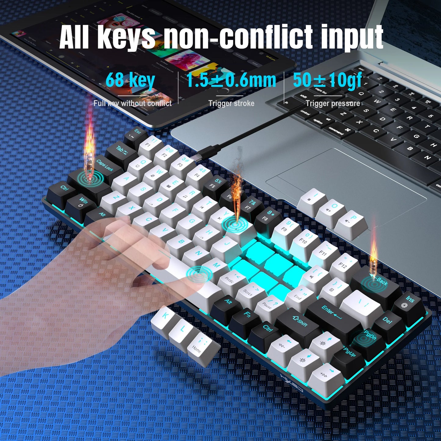 Ergonomic 68-Key Mechanical Gaming Keyboard with RGB Backlight