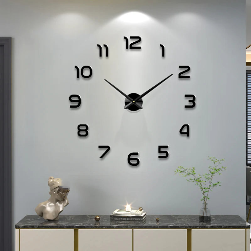 Horloge murale 3D à faire soi-même, autocollant miroir pour décoration de salon