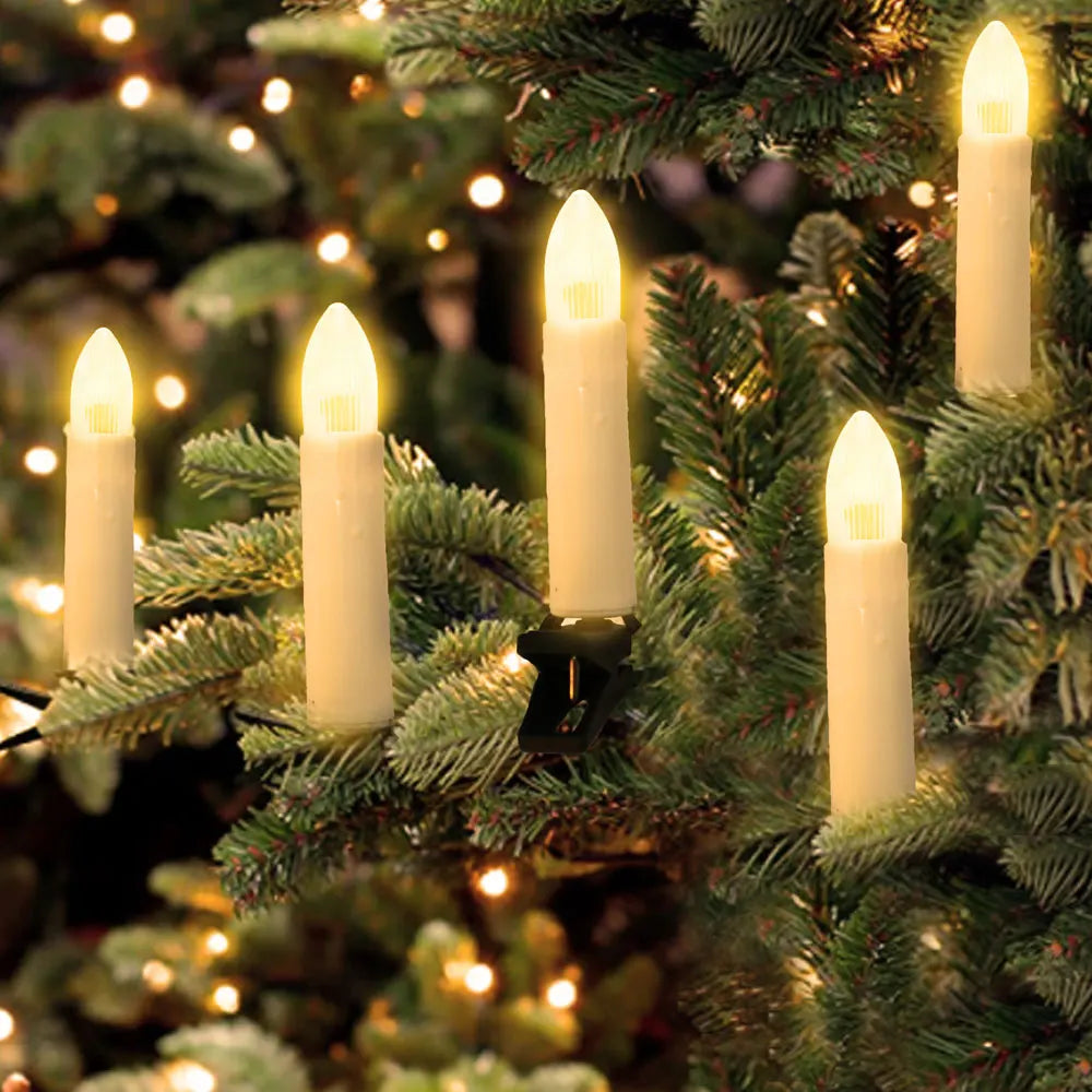 Lot de 20 bougies coniques sans flamme à clipser à LED - Décoration de guirlande pour sapin de Noël