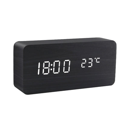 Voice Control Wooden LED Alarm Clock - USB/AAA Powered